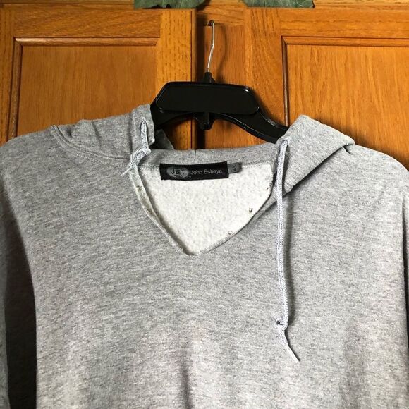 JET John Eshaya V-Neck Heather Rhinestone Detail Pullover Hoodie Gray - M/L - Picture 3 of 15